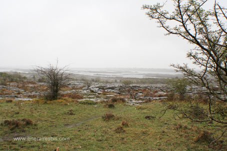 Randonnée dans le parc de Burren paysage de pierres sous une pluie fine