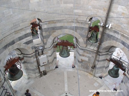 photo cloches au sommet de la tour penchée de Pise